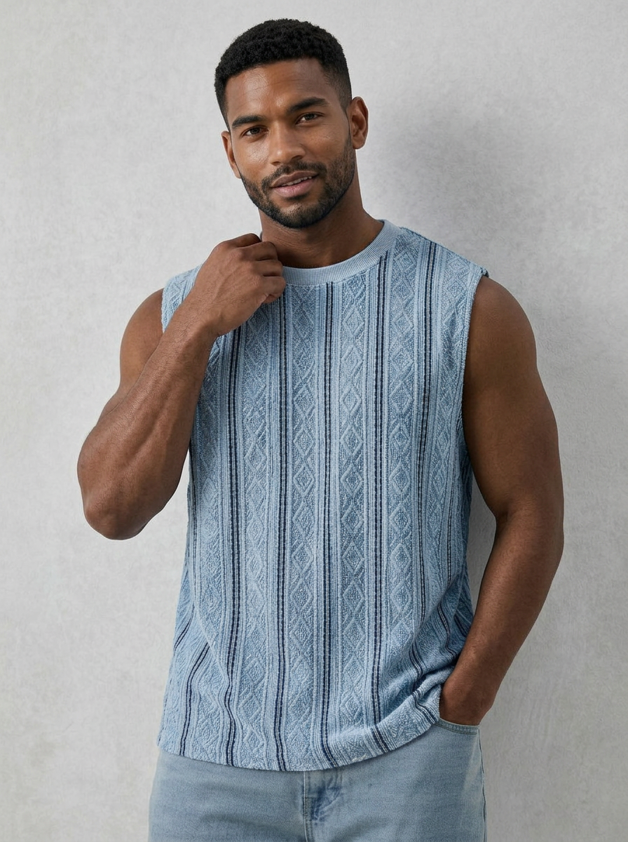 Men's Casual Textured Breathable Crew Neck Sleeveless Vest