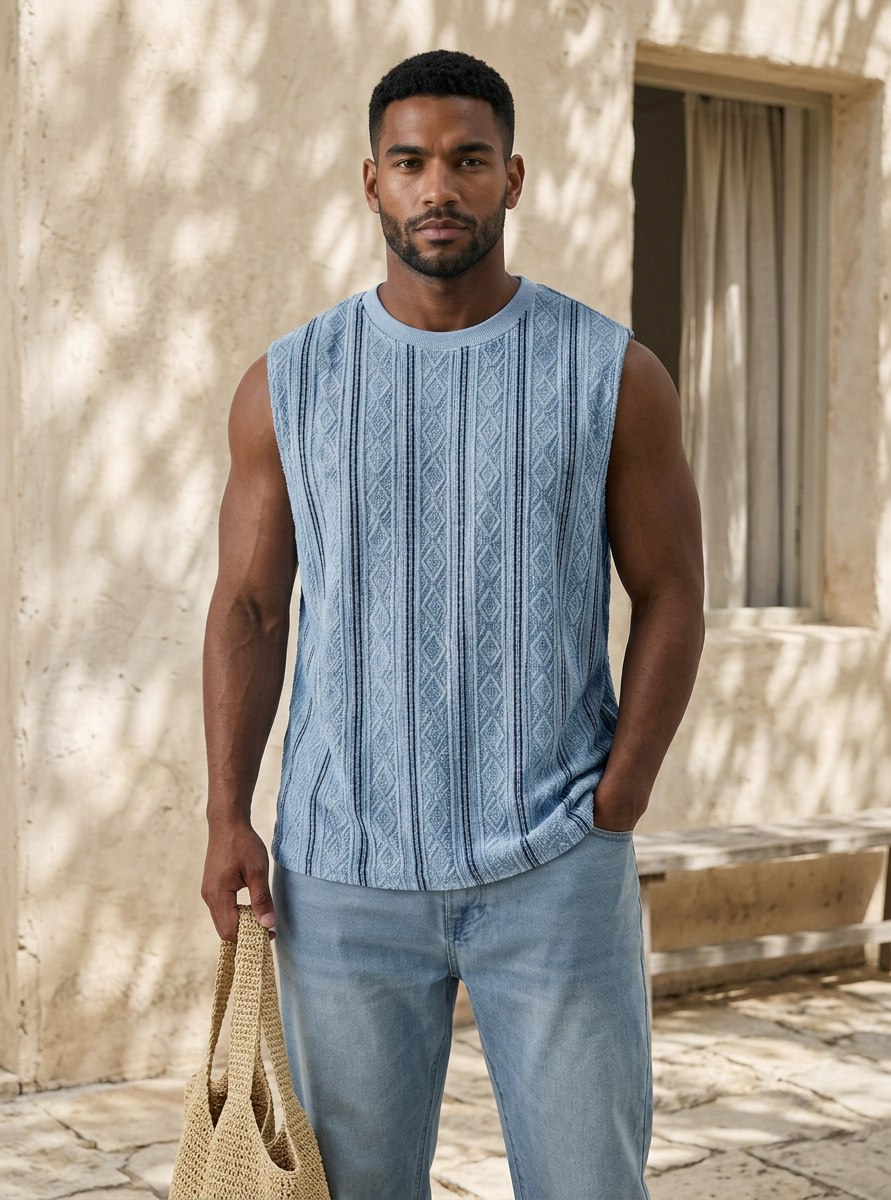 Men's Casual Textured Breathable Crew Neck Sleeveless Vest