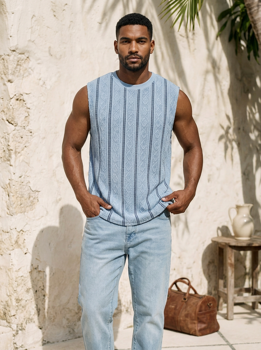 Men's Casual Textured Breathable Crew Neck Sleeveless Vest