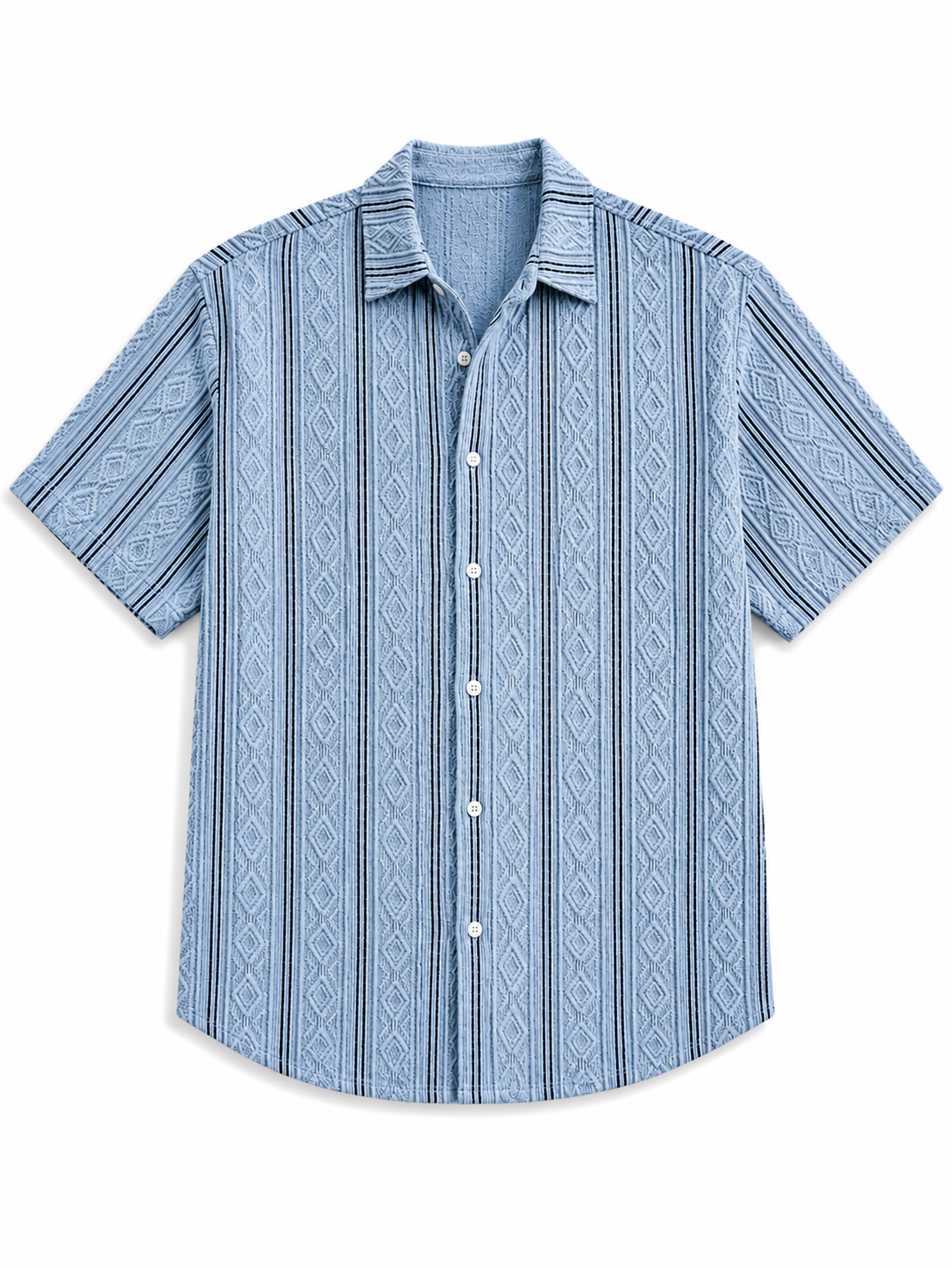 Men's Casual Textured Breathable Collared Short-Sleeve Shirt