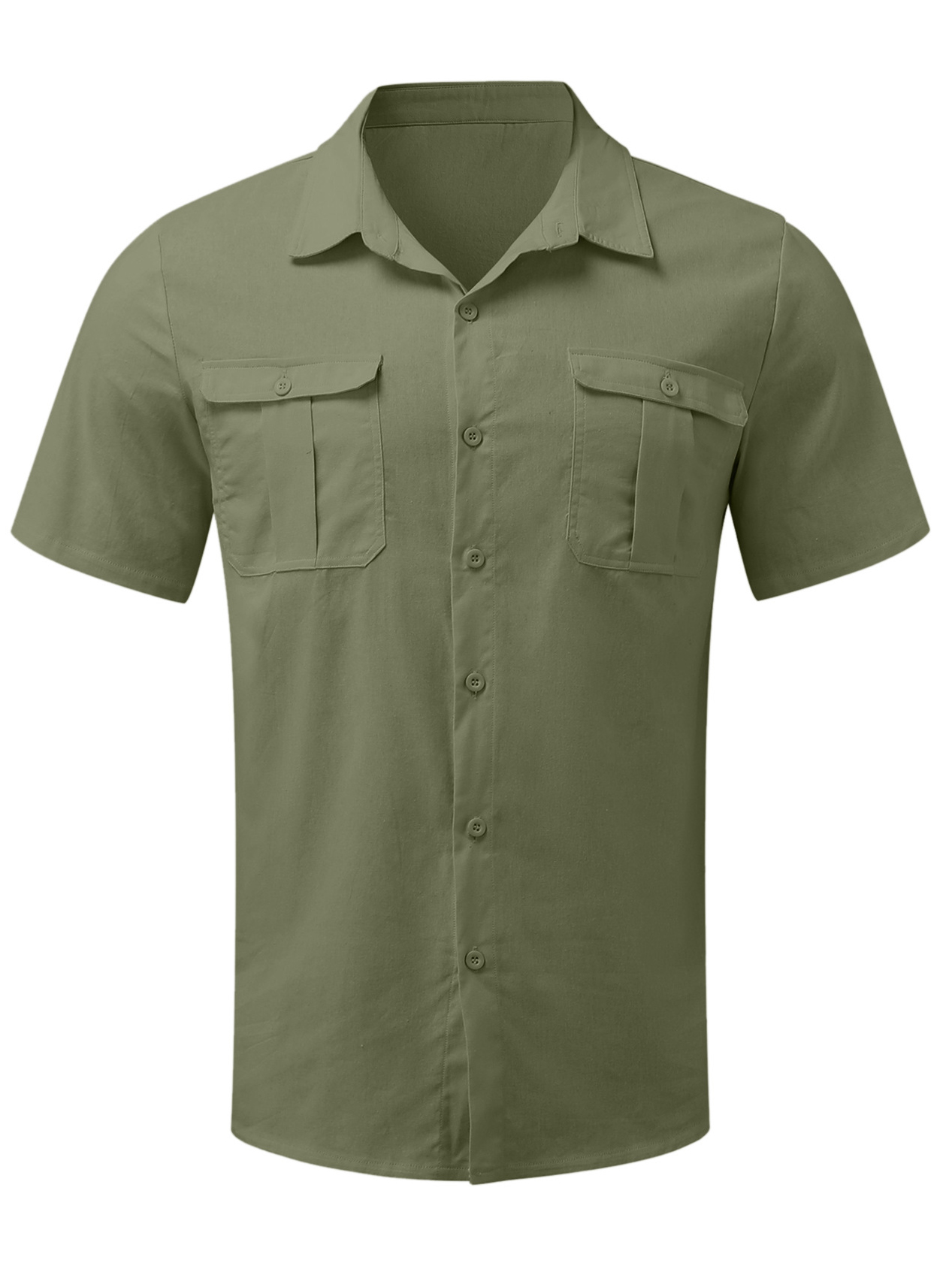 Mokaloha Men's Shirts Double Pocket Cotton Linen Short Sleeve Shirts Casual Vacation Shirts