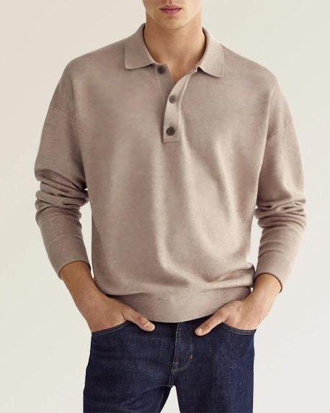 Men's Long Sleeve V Neck Button Casual Top Polo Shirt