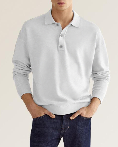 Men's Long Sleeve V Neck Button Casual Top Polo Shirt