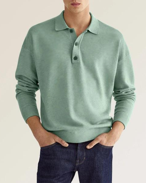 Men's Long Sleeve V Neck Button Casual Top Polo Shirt