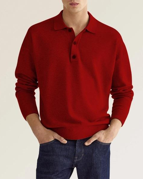 Men's Long Sleeve V Neck Button Casual Top Polo Shirt