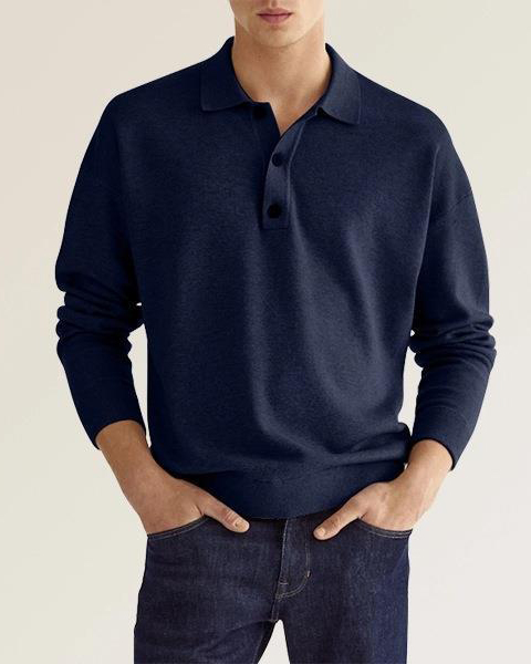 Men's Long Sleeve V Neck Button Casual Top Polo Shirt