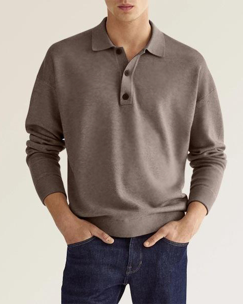 Men's Long Sleeve V Neck Button Casual Top Polo Shirt