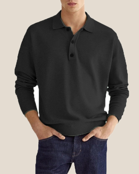 Men's Long Sleeve V Neck Button Casual Top Polo Shirt