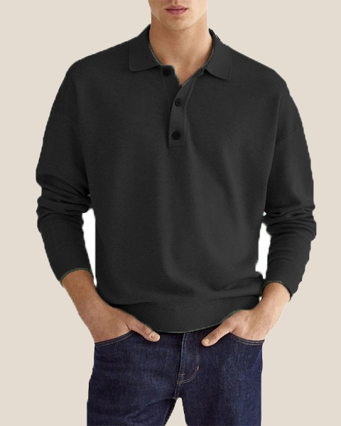 Men's Long Sleeve V Neck Button Casual Top Polo Shirt