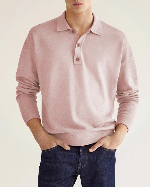 Men's Long Sleeve V Neck Button Casual Top Polo Shirt