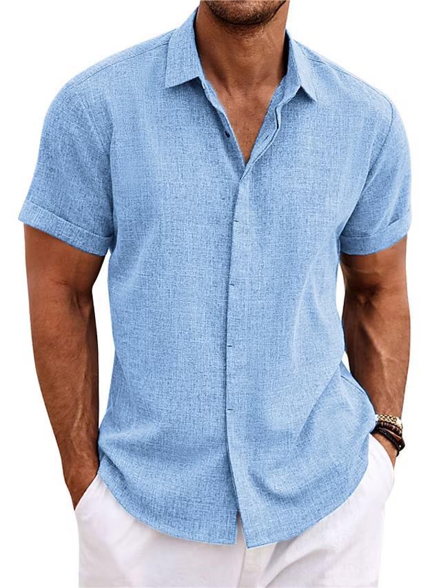 Men's Cotton Linen Casual Short Sleeve Quality Beach Hawaiian Daily Shirt