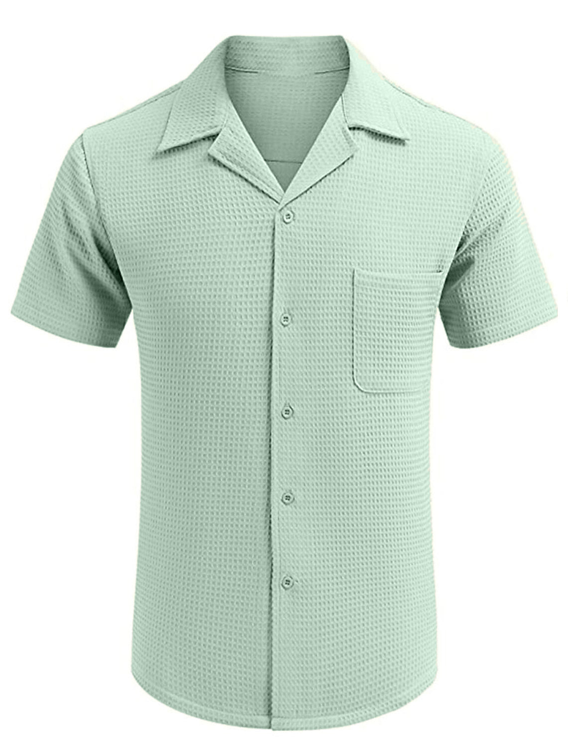 Men's Cuban Collar Pocket Waffle Weave Fabric Casual Comfort Daily Shirt