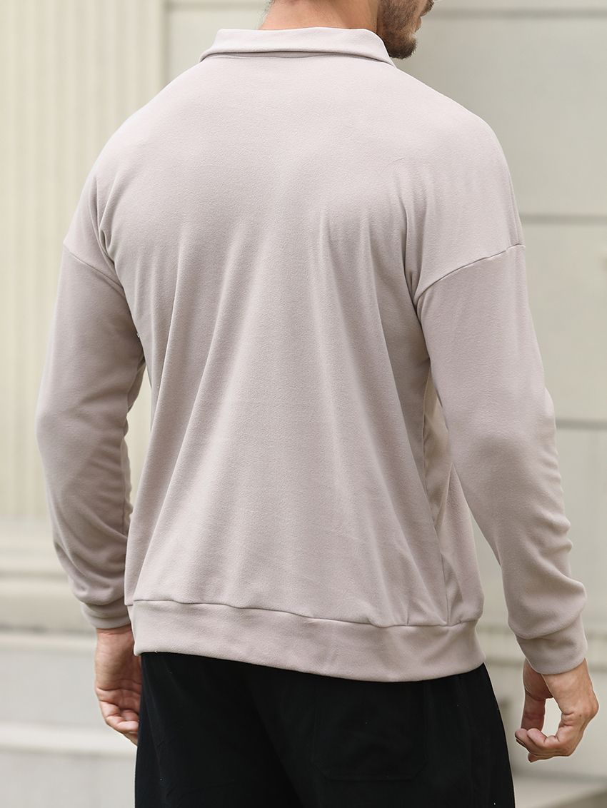 Men's Long Sleeve V Neck Button Casual Top Polo Shirt