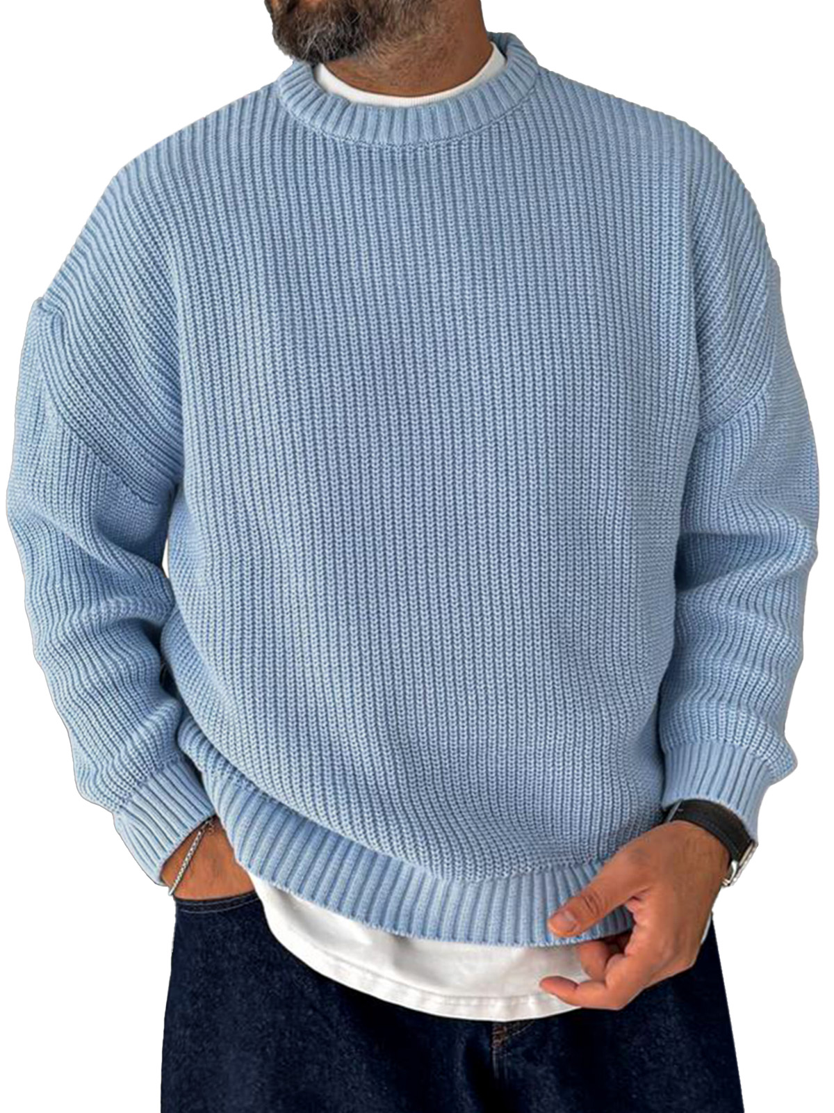 Men's Loose Casual Retro Trendy Knitted Sweater Crew Neck Top