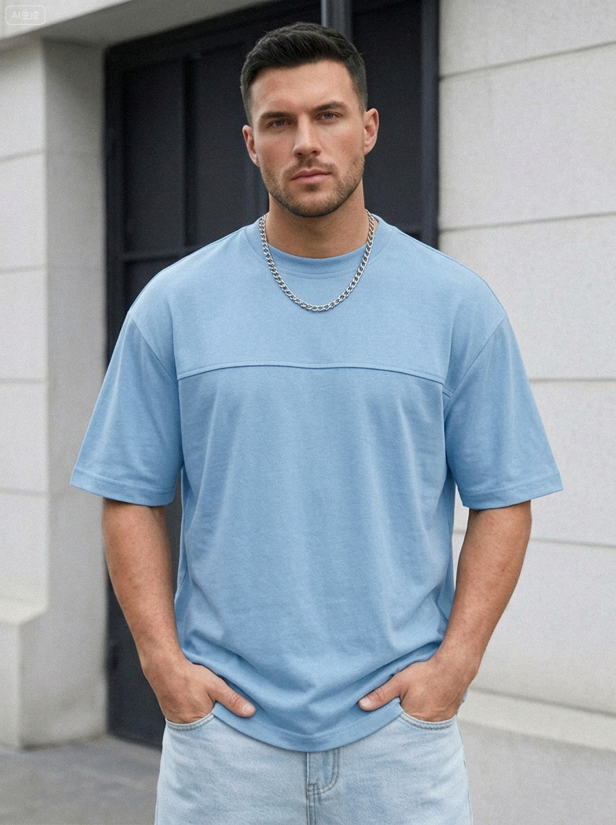 Men's Simple Everyday Solid Color Deconstructed Design Short-sleeved Round Neck Shirt