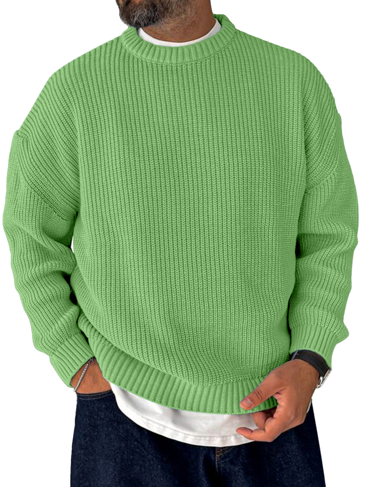Men's Loose Casual Retro Trendy Knitted Sweater Crew Neck Top