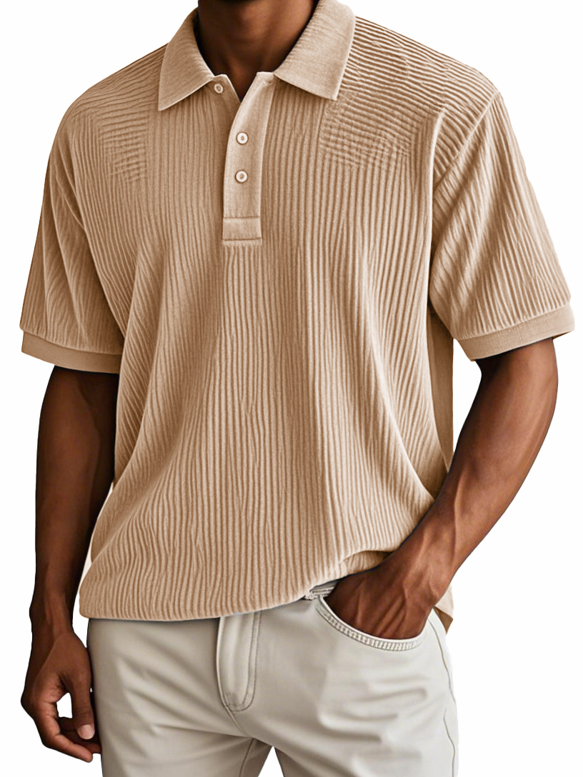 Men's Fashion Retro Corduroy Fabric Short-sleeved Polo Shirt 