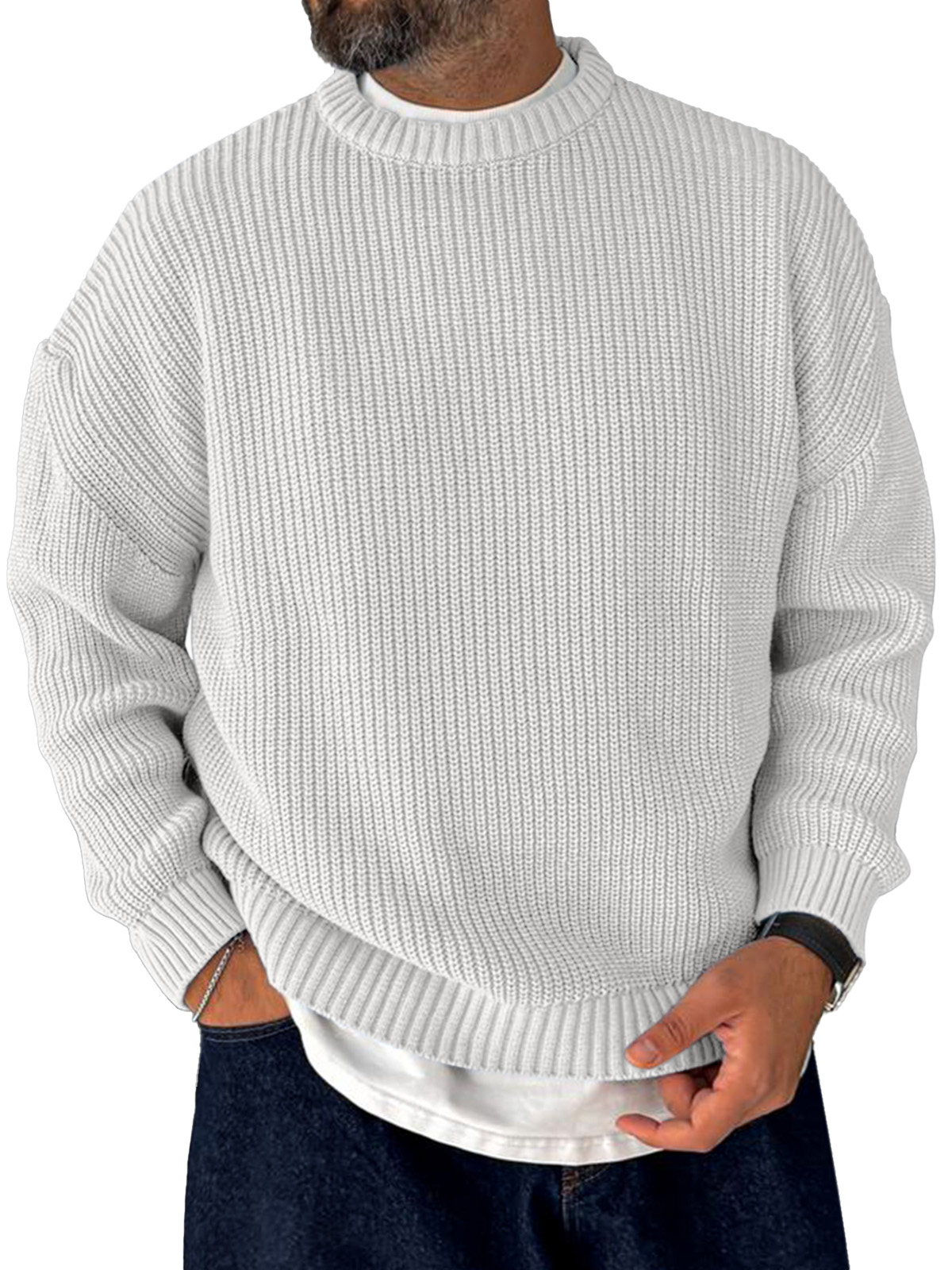 Men's Loose Casual Retro Trendy Knitted Sweater Crew Neck Top