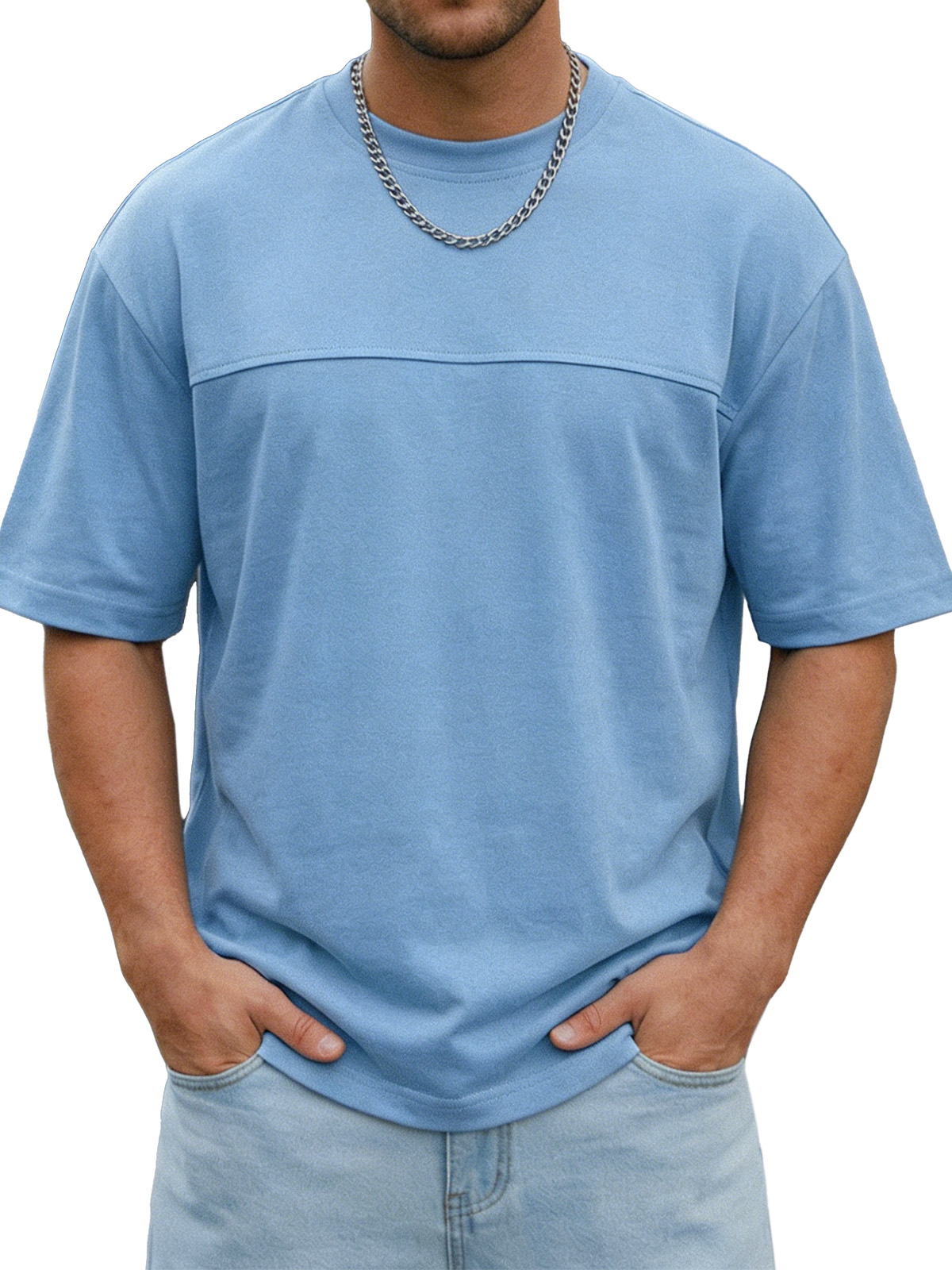 Men's Simple Everyday Solid Color Deconstructed Design Short-sleeved Round Neck Shirt