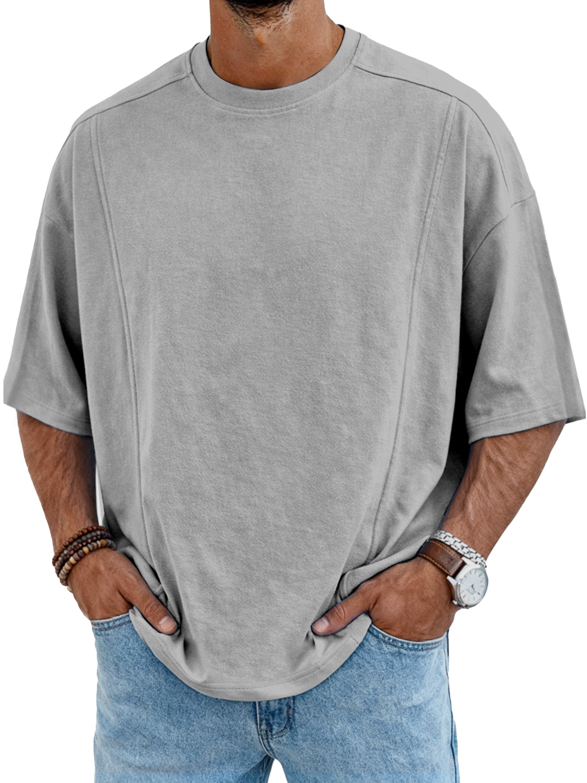 Men's Simple Deconstructed Design Round Neck Short-sleeved T-shirt