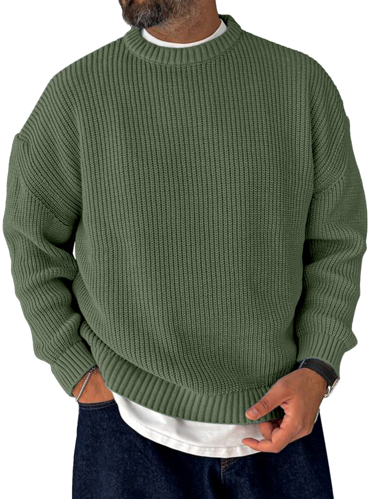 Men's Loose Casual Retro Trendy Knitted Sweater Crew Neck Top