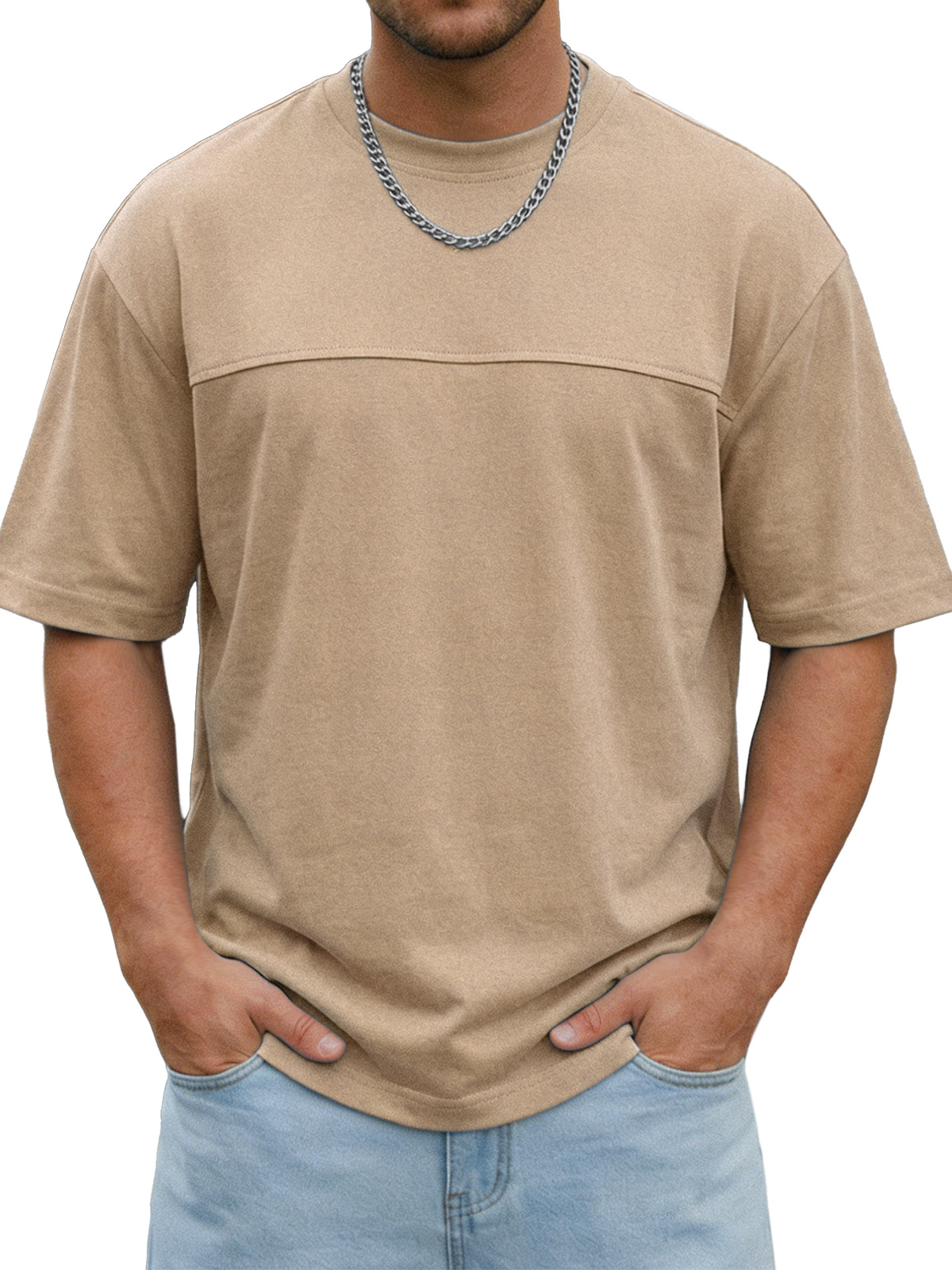Men's Simple Everyday Solid Color Deconstructed Design Short-sleeved Round Neck Shirt