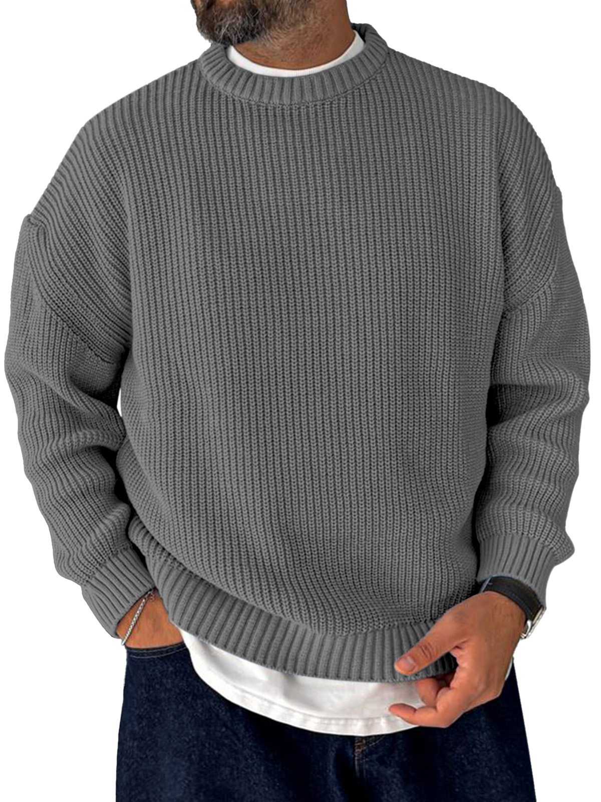 Men's Loose Casual Retro Trendy Knitted Sweater Crew Neck Top