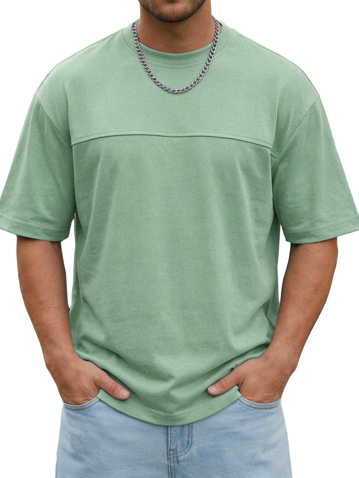 Men's Simple Everyday Solid Color Deconstructed Design Short-sleeved Round Neck Shirt