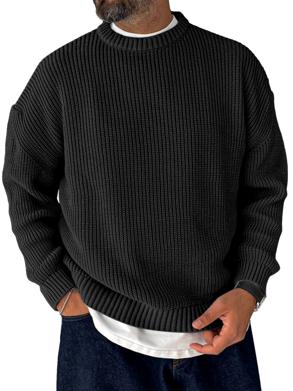 Men's Loose Casual Retro Trendy Knitted Sweater Crew Neck Top