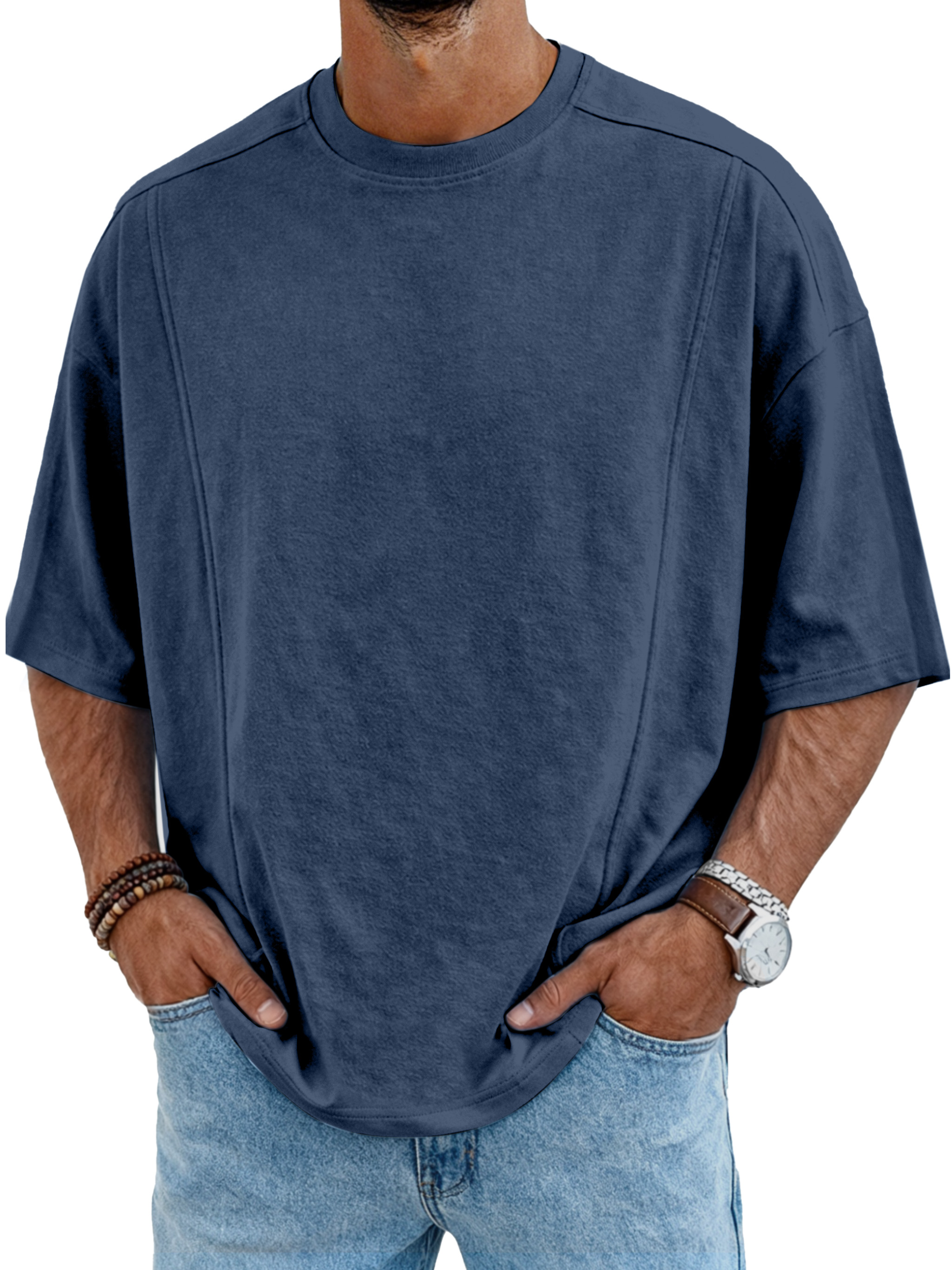 Men's Simple Deconstructed Design Round Neck Short-sleeved T-shirt