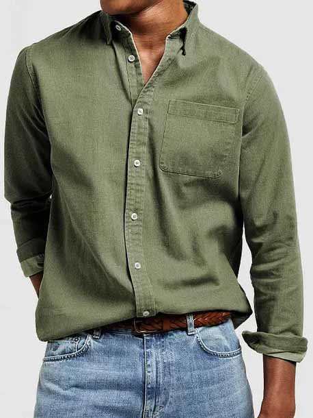 Men's Vintage Basics Washed Cotton Long Sleeve Pocket Shirt