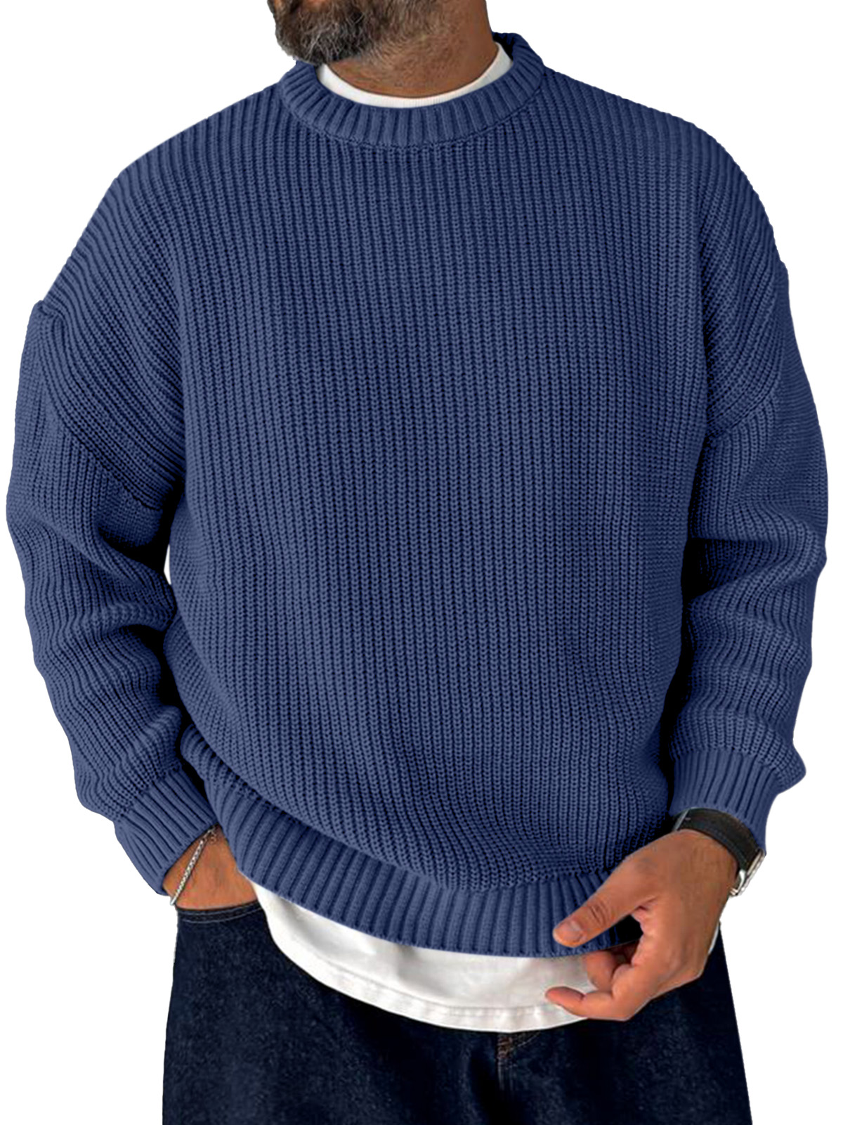 Men's Loose Casual Retro Trendy Knitted Sweater Crew Neck Top