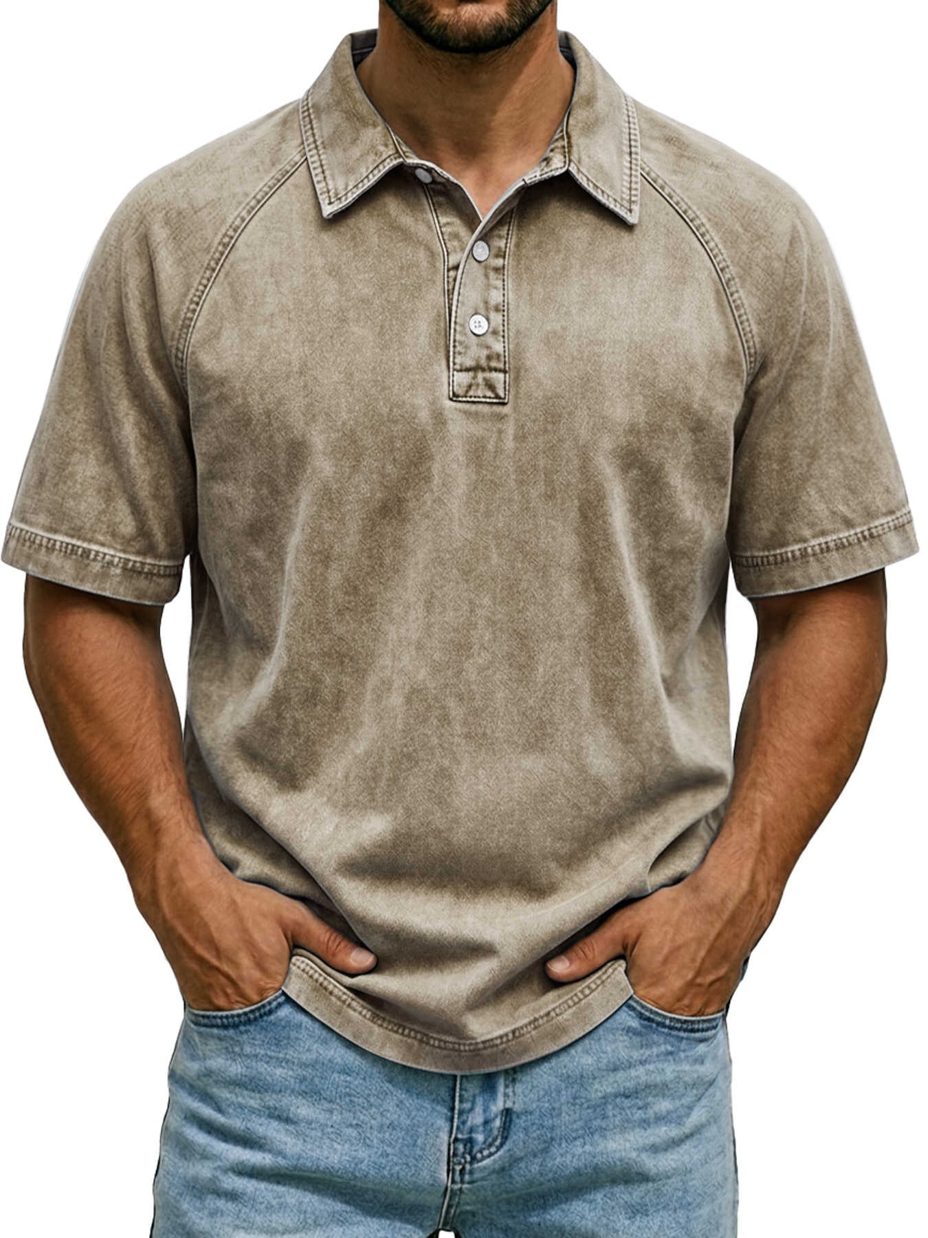 Men's Retro Raglan Collar Button Casual Short-Sleeve Polo Shirt