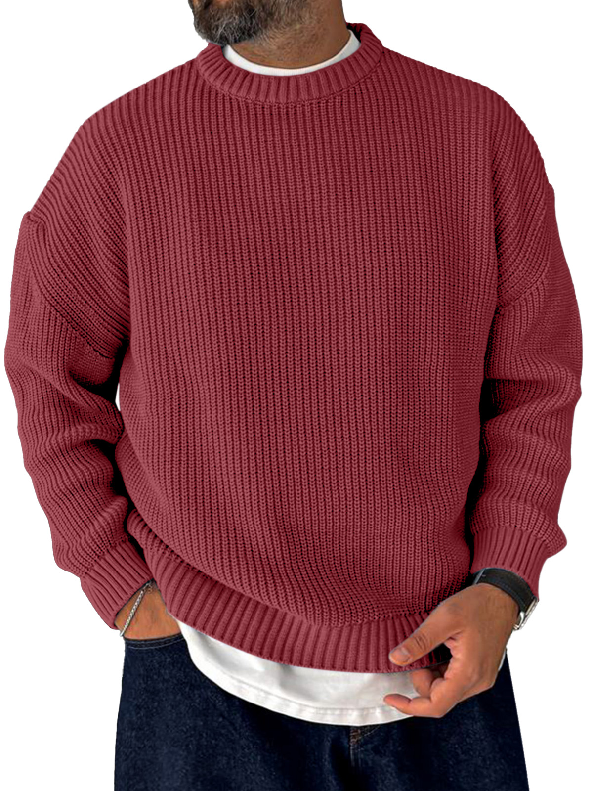 Men's Loose Casual Retro Trendy Knitted Sweater Crew Neck Top