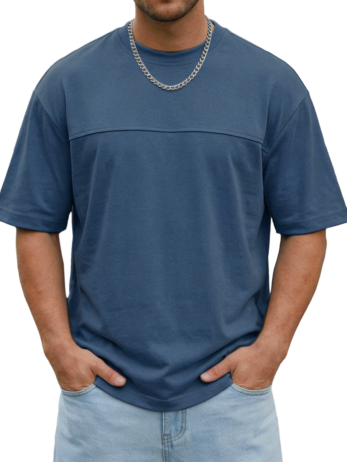 Men's Simple Everyday Solid Color Deconstructed Design Short-sleeved Round Neck Shirt