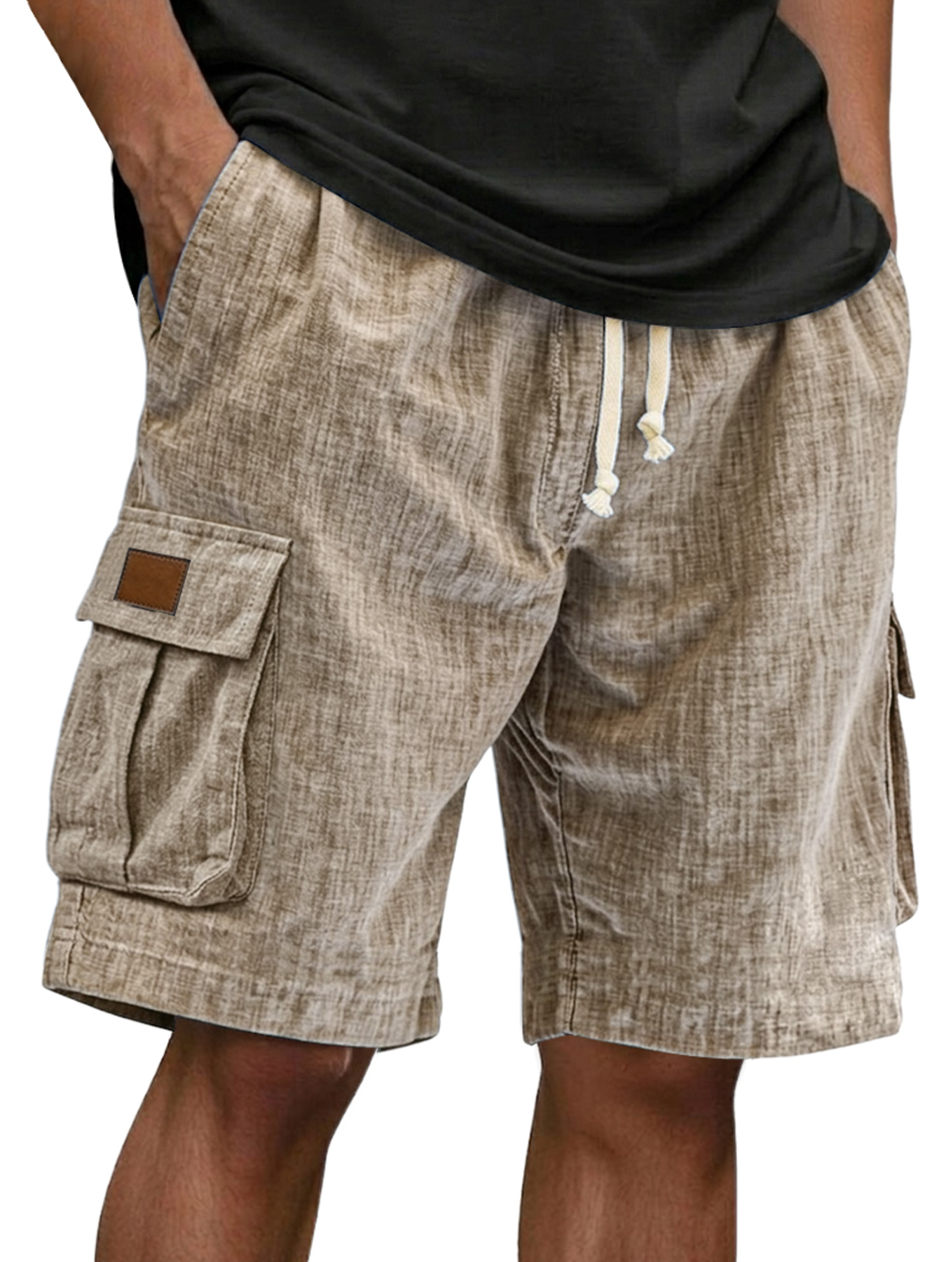 Men's Casual Linen Multi-pocket Embroidered Label Cargo Shorts