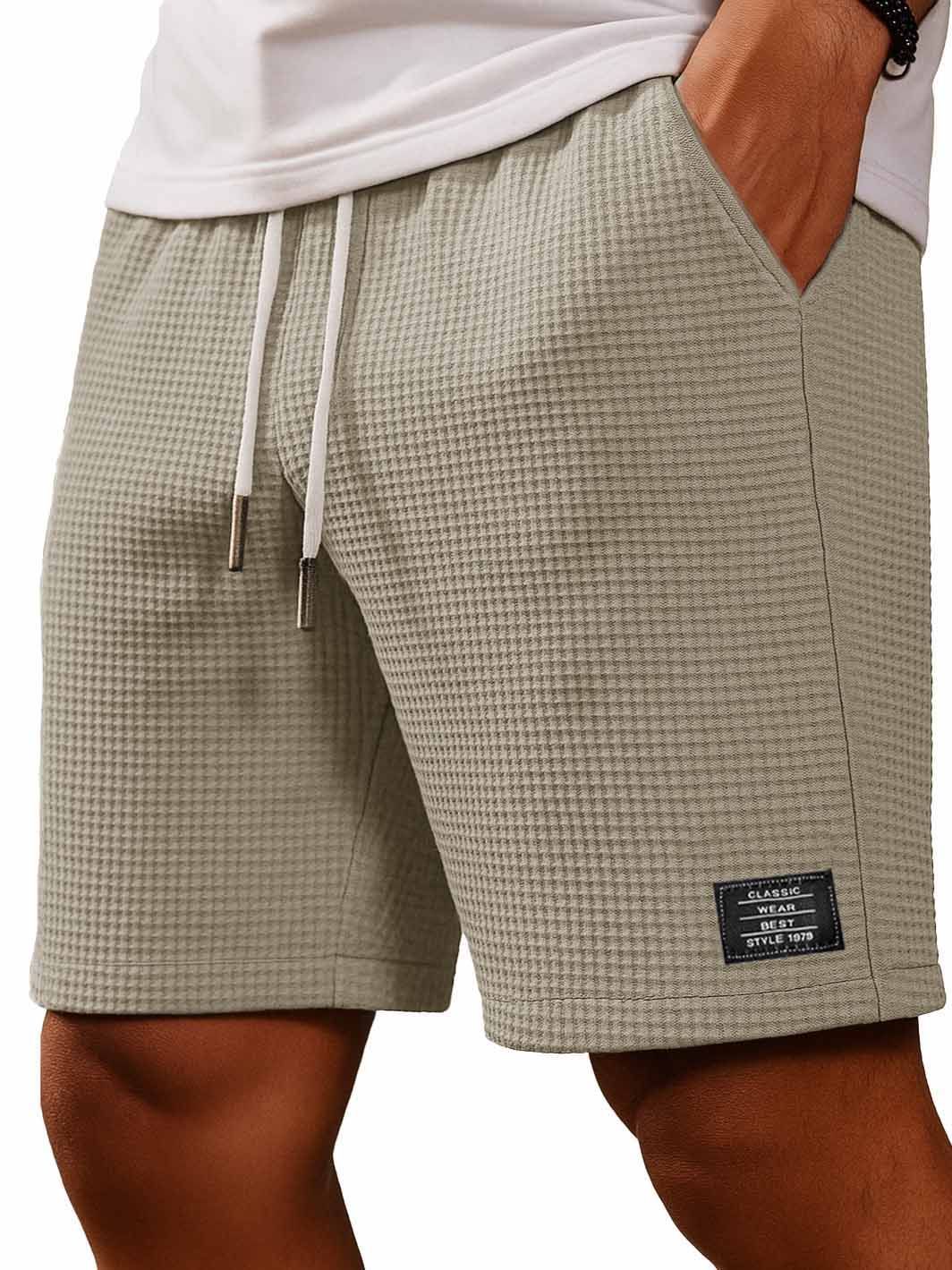 Men's Fashion Everyday Casual Waffle Fabric Embroidered Logo Pocket Shorts