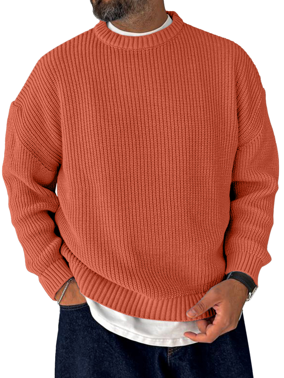 Men's Loose Casual Retro Trendy Knitted Sweater Crew Neck Top