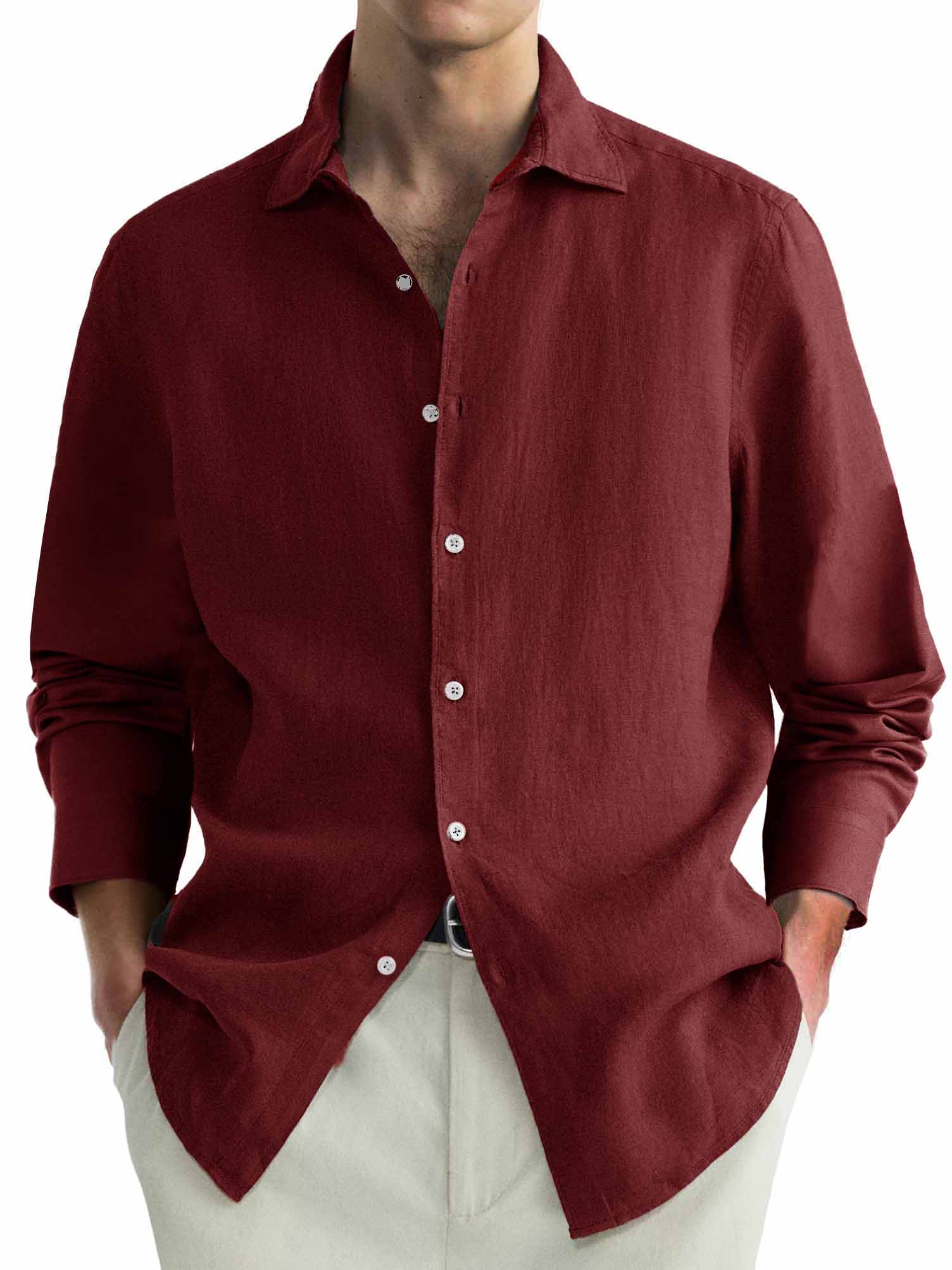Men's Casual Simple Lapel Long Sleeve Shirt