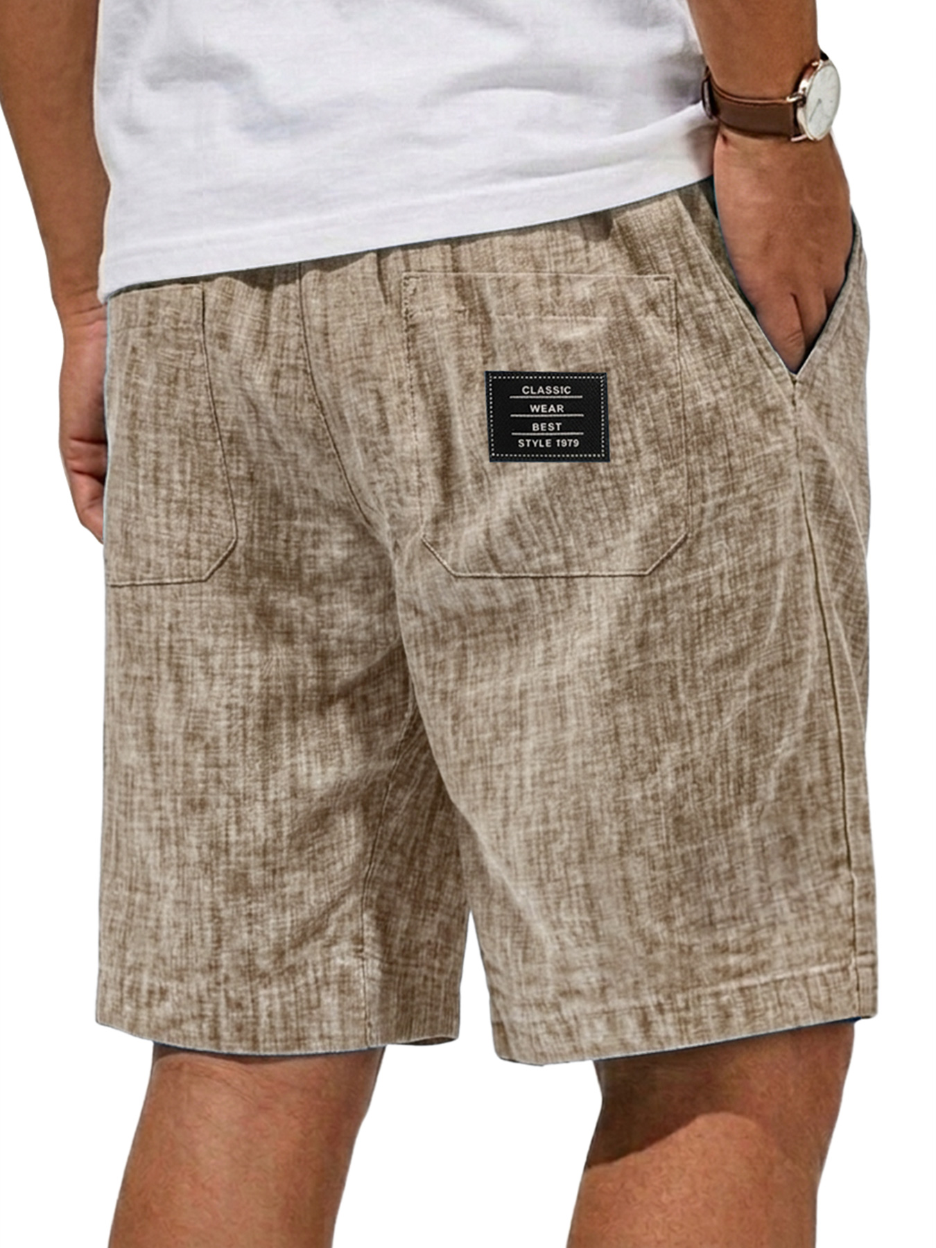 Men's Breathable Linen Embroidered Logo Casual Shorts