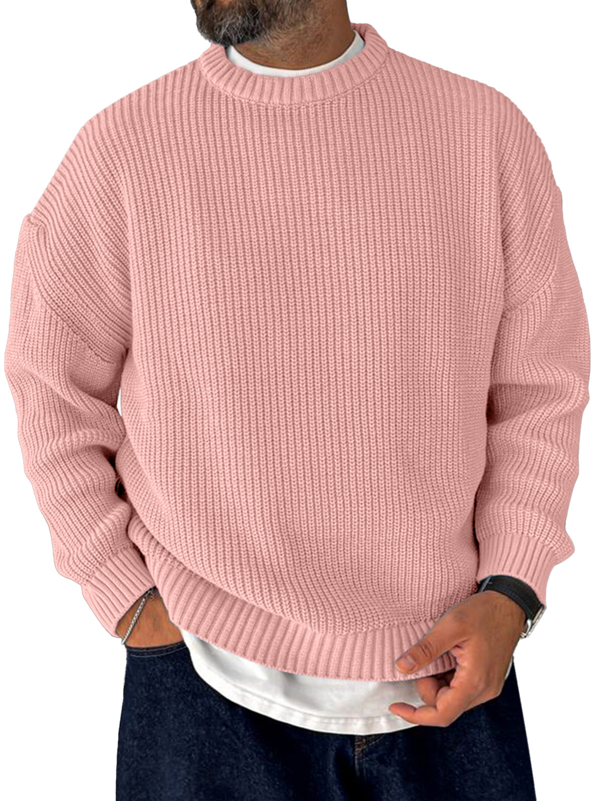 Men's Loose Casual Retro Trendy Knitted Sweater Crew Neck Top