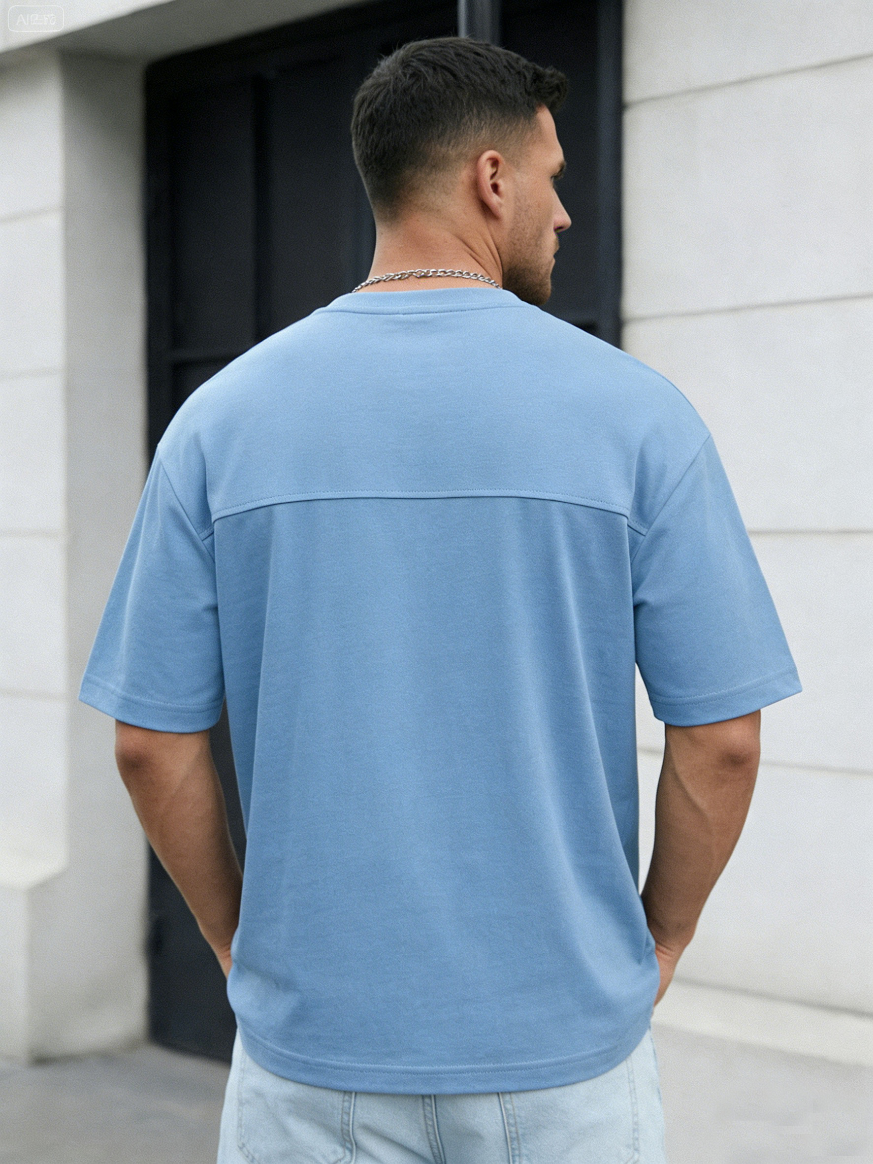 Men's Simple Everyday Solid Color Deconstructed Design Short-sleeved Round Neck Shirt