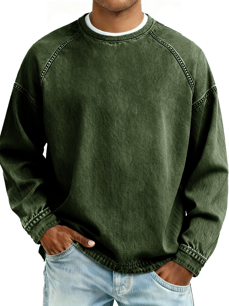 Men's Retro Fashion Distressed Crew Neck Long-Sleeve Loose Sweatshirt