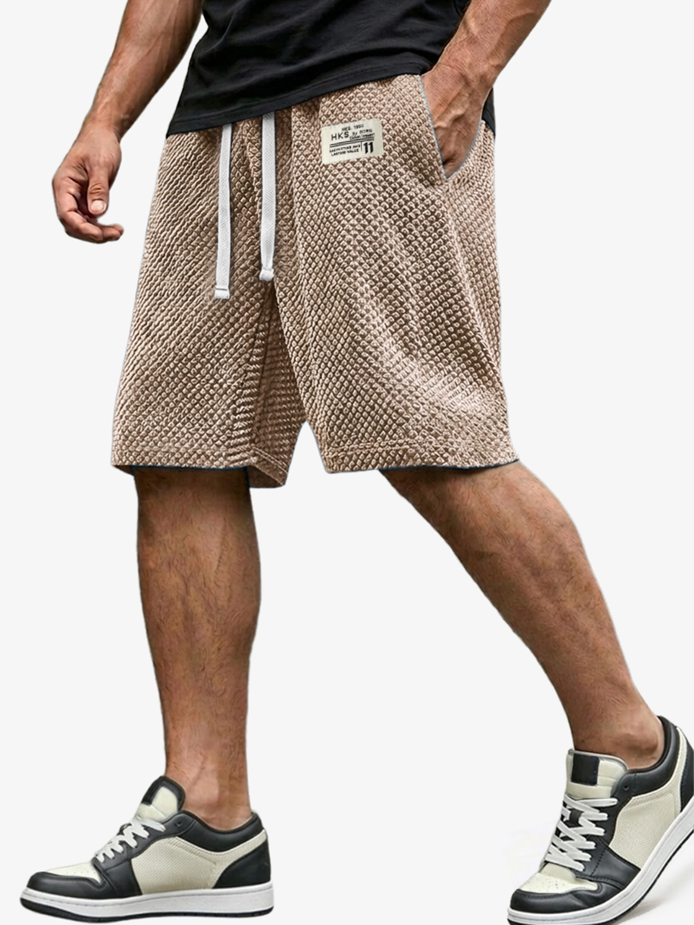 Men's Casual Loose-fitting Shorts With Textured Embroidered Logo