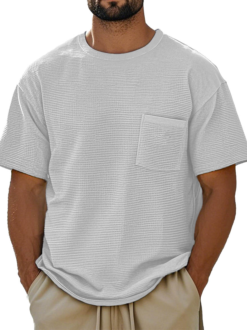 Men's Fashion Retro Texture Fabric Pocket Short-sleeved T-shirt
