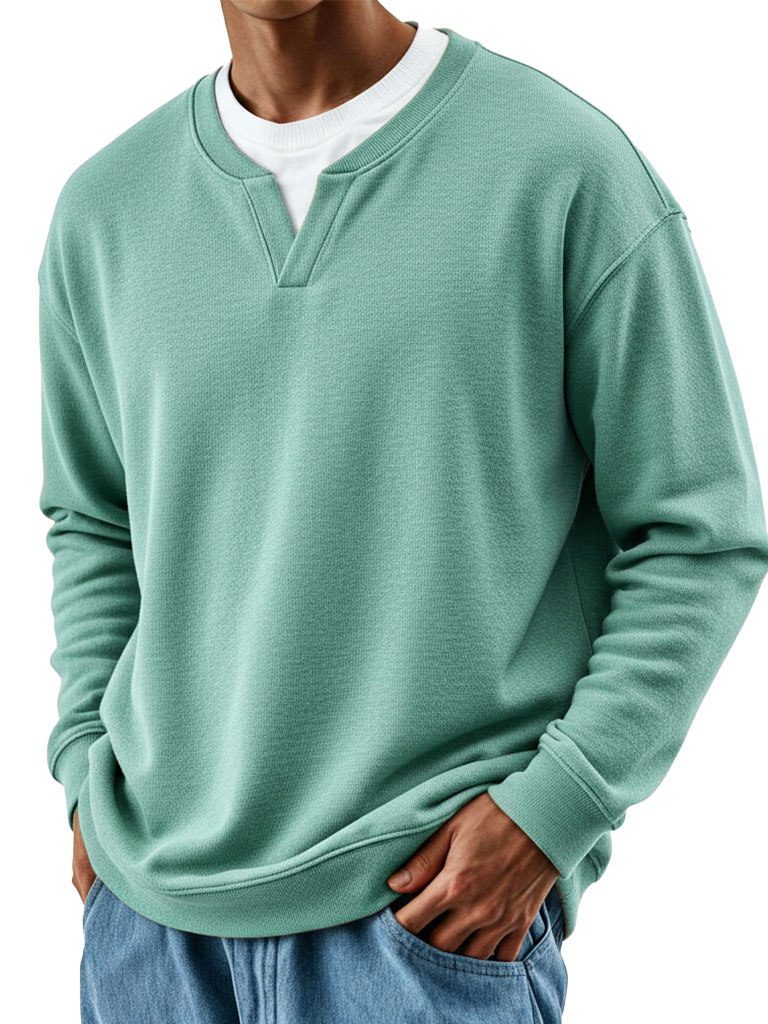 Men's Stylish Casual Retro Fake Two-piece V-neck Loose-fitting Long-sleeved Sweatshirt 