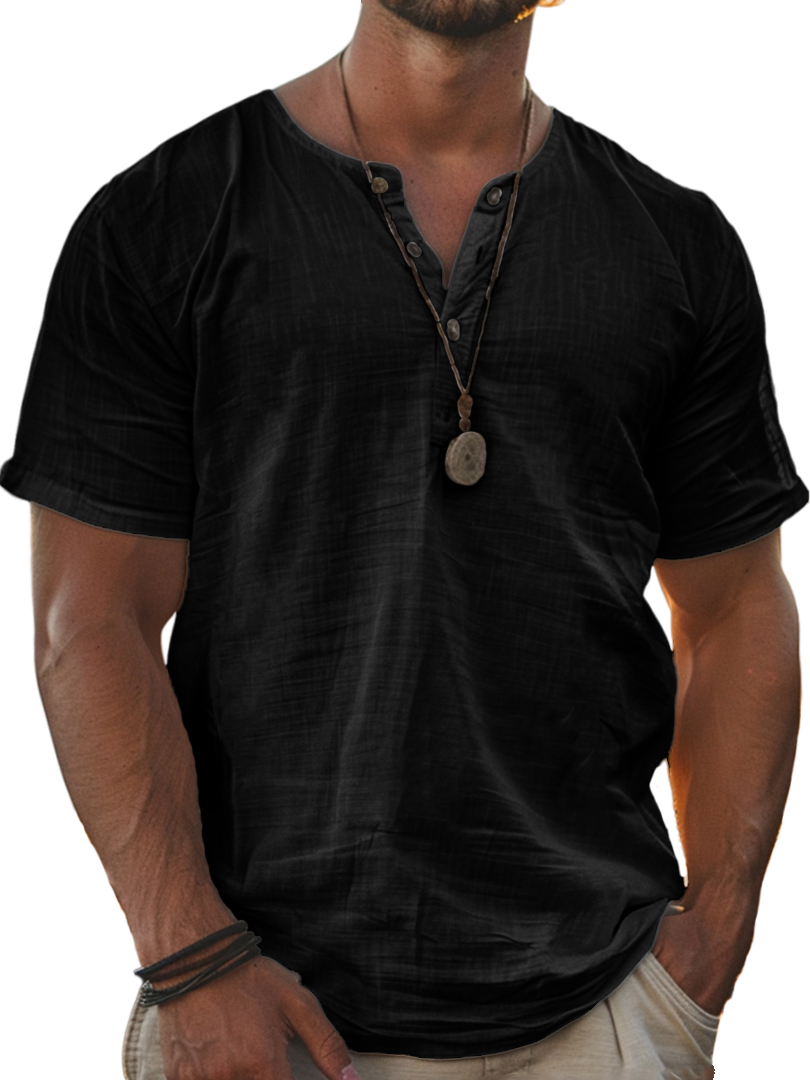 Men's Hawaiian Comfort Short Sleeve Button Down Henley