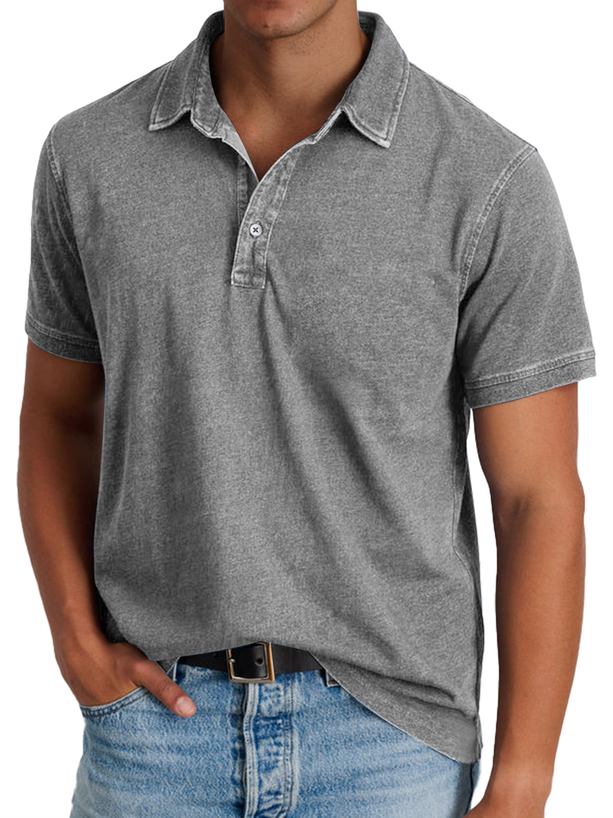 Men's Retro Lapel Button Casual Solid Color Short Sleeve POLO Shirt