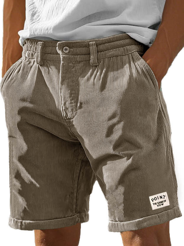Men's Fashion Casual Corduroy Logo Embroidered Pocket Lace-up Shorts