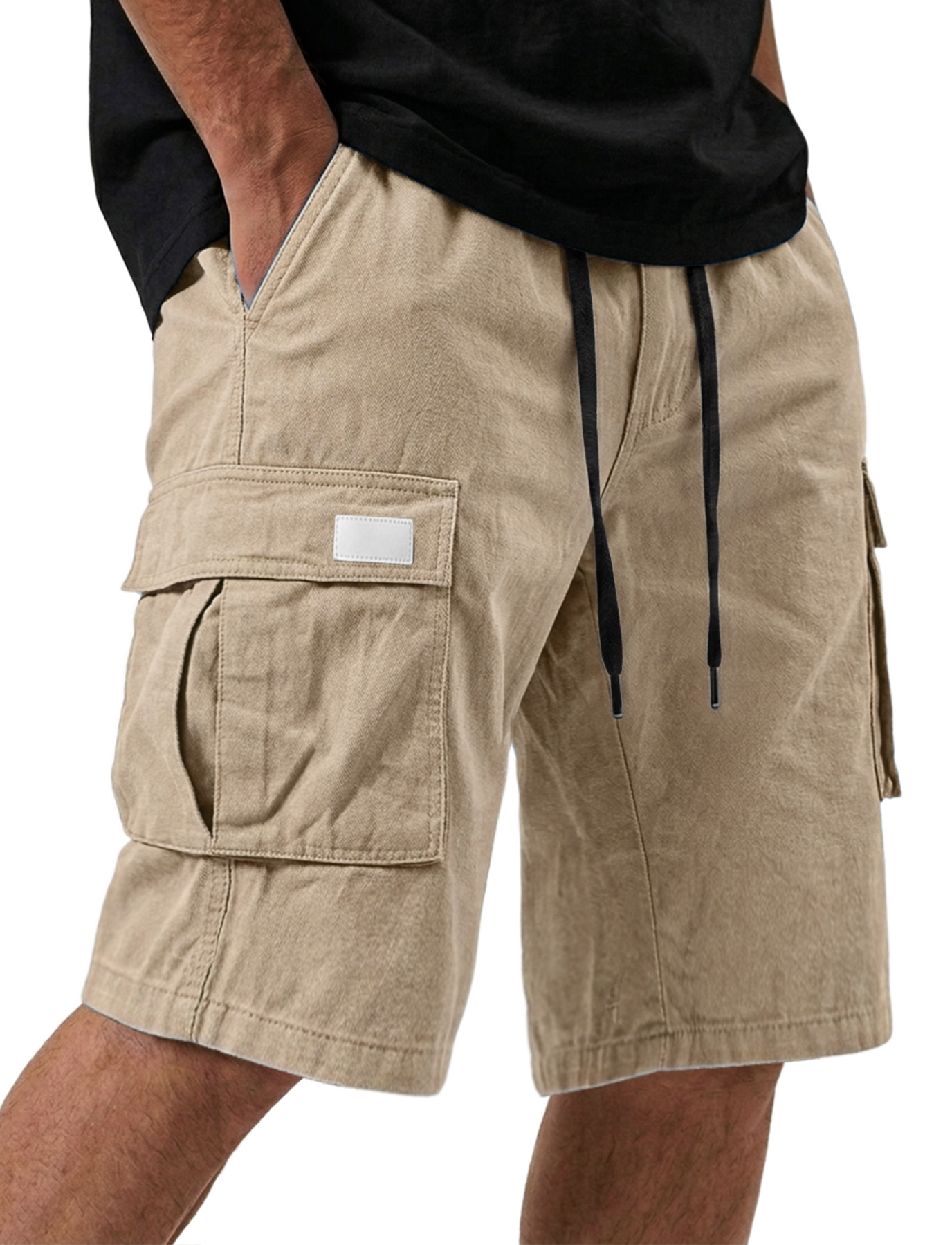 Men's Pure Cotton Multi-pocket Embroidered Leather Label Casual Work Shorts